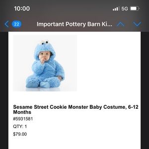 Pottery barn Cookie Monster costume 6-12 months